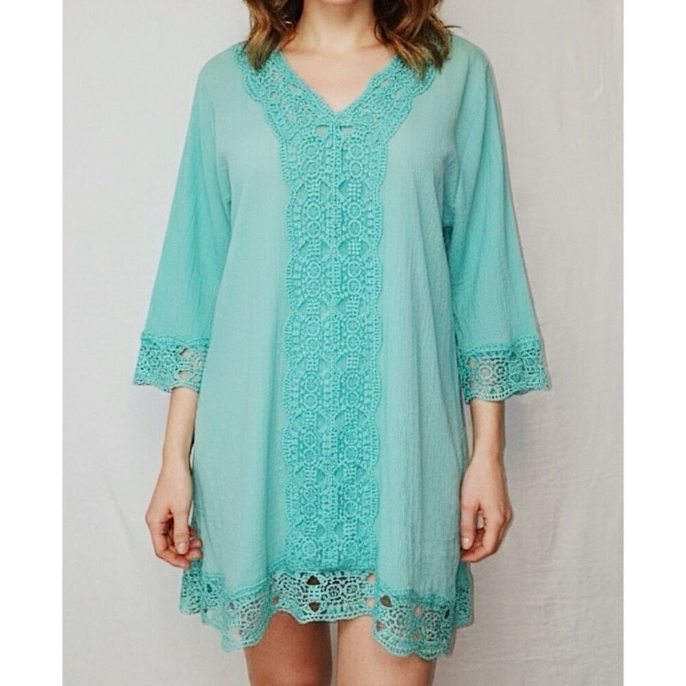 Isaac Mizrahi Daisy Crochet Lace Swimsuit Cover Up Teal Size Large